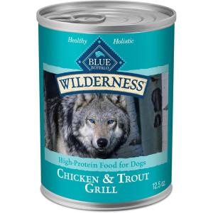 Blue Buffalo Wilderness Adult Wet Dog Food, High-Protein & Grain-Free, Made with Natural Ingredients, Salmon & Chicken Grill, 12.5-oz. Cans, 12 Count(Trout & Chicken)