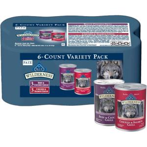 Blue Buffalo Wilderness High Protein Beef and Chicken & Salmon and Chicken Wet Dog Food Variety Pack for Adult Dogs, Grain-Free, 12.5 oz Cans (6 Pack)(12.5 Ounce (Pack of 6))