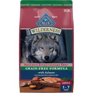 Blue Buffalo Wilderness High Protein Grain Free Dry Food for Adult Dogs, 34% Protein, with Salmon, 34 lb. Bag