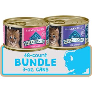 Blue Buffalo Wilderness High Protein Grain Free, Natural Kitten Pate Wet Cat Food, Chicken & Salmon 3-oz cans (48 Count – 24 of Each Flavor)(Variety Pack- Chicken & Salmon)