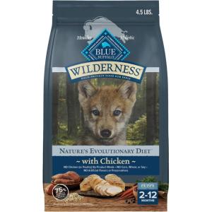Blue Buffalo Wilderness High-Protein Natural Dry Food for Puppies, Chicken Recipe, 4.5-lb. Bag(Chicken  With Wholesome Grains)