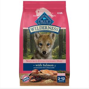 Blue Buffalo Wilderness High-Protein Natural Dry Food for Puppies, Salmon Recipe, 4.5-lb. Bag(Salmon plus Wholesome Grains)
