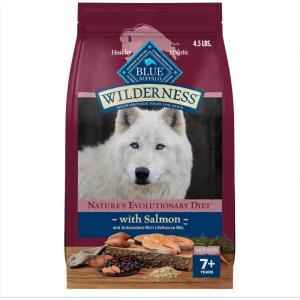 Blue Buffalo Wilderness High-Protein Natural Dry Food for Senior Dogs, Salmon Recipe, 24-lb. Bag(4.5 Pound (Pack of 1))