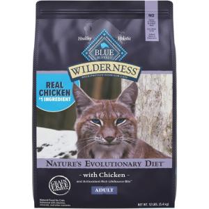 Blue Buffalo Wilderness Natural Adult Dry Cat Food, High-Protein and Grain-Free Diet, Supports Healthy Muscle Development and a Healthy Immune System, Chicken, 12-lb. Bag(12 Pound (Pack of 1))