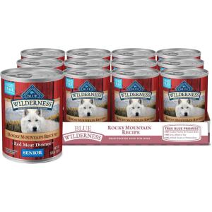 Blue Buffalo Wilderness Natural High Protein Wet Food for Senior Dogs, Turkey & Chicken, 12.5-oz Cans, 12-Count(Red Meat  Chicken-Free)