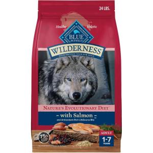 Blue Buffalo Wilderness Natural High-Protein Dry Food for Adult Dogs, with Wholesome Grains, Salmon, 24-lb. Bag