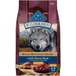 Blue Buffalo Wilderness Natural High-Protein Dry Food for Adult Dogs, with Wholesome Grains, Salmon, 28-lb Bag.(Bison)