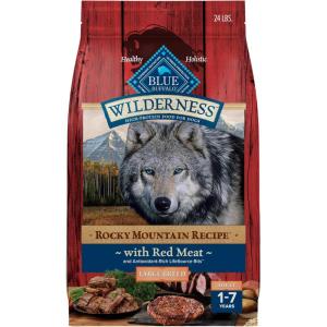 Blue Buffalo Wilderness Natural High-Protein Dry Food for Adult Dogs, with Wholesome Grains, Salmon, 28-lb Bag.(Red Meat)