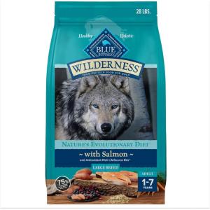 Blue Buffalo Wilderness Natural High-Protein Dry Food for Adult Dogs, with Wholesome Grains, Salmon, 28-lb Bag.(Salmon plus Wholesome Grains)