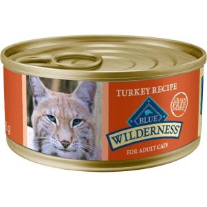 Blue Buffalo Wilderness Natural High-Protein Grain-Free Wet Food for Adult Cats, Turkey Paté, 5.5-oz. Cans, 24 Count