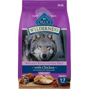 Blue Buffalo Wilderness Natural High-Protein, Small-Bite Dry Food for Adult Dogs, with Wholesome Grains, Chicken, 28-lb Bag(28 Pound (Pack of 1))
