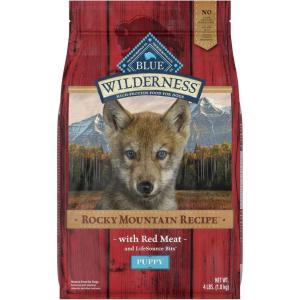 Blue Buffalo Wilderness Rocky Mountain Recipe High-Protein Dry Puppy Food with DHA, Made in the USA with Natural Ingredients Plus Wholesome Grains, Red Meat, 4.5-lb. Bag(Red Meat  Chicken-Free)
