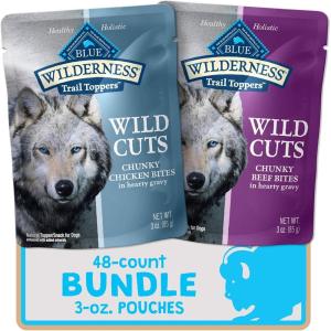 Blue Buffalo Wilderness Trail Toppers Wild Cuts High Protein, Natural Wet Dog Food, Chicken and Beef Bites, 3-oz Pouch, (48 Count- 24 of Each Flavor)(Bundle: Chicken & Beef)