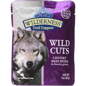 Blue Buffalo Wilderness Trail Toppers Wild Cuts Wet Dog Food Variety Pack, High-Protein & Grain-Free, Made with Natural Ingredients, Chicken and Beef Flavors, 3-oz Pouches, (12 Count, 6 of Each)(Beef)