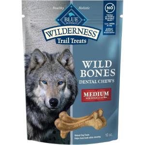 Blue Buffalo Wilderness Trail Treats Wild Bones Large Dental Chews, Grain-Free Dog Bones for Large Dogs Made with Natural Ingredients, 10-oz Bag(Medium Bones (For Dogs 25-50 lbs))