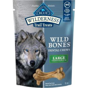 Blue Buffalo Wilderness Trail Treats Wild Bones Large Dental Chews, Grain-Free Dog Bones for Large Dogs Made with Natural Ingredients, 10-oz Bag(Wild Bones (For Dogs 50+ lbs))