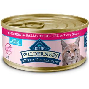 Blue Buffalo Wilderness Wild Delights Meaty Morsels Natural Wet Cat Food, Chicken & Salmon in Tasty Gravy, 3-oz. Cans, 24-Pack(Chicken & Salmon)