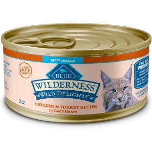 Blue Buffalo Wilderness Wild Delights Meaty Morsels Natural Wet Cat Food, Chicken & Salmon in Tasty Gravy, 3-oz. Cans, 24-Pack(Chicken & Turkey)