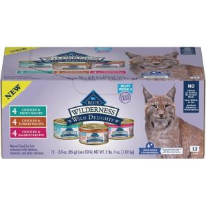 Blue Buffalo Wilderness Wild Delights Meaty Morsels Natural Wet Cat Food, Chicken & Salmon in Tasty Gravy, 3-oz. Cans, 24-Pack(Variety Pack)