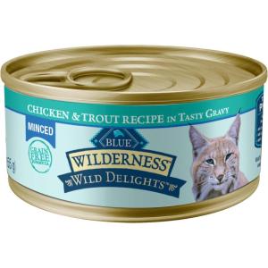 Blue Buffalo Wilderness Wild Delights Minced Natural Wet Cat Food, Chicken & Turkey in Tasty Gravy, 5.5-oz. Cans, 24-Pack(Chicken & Trout)