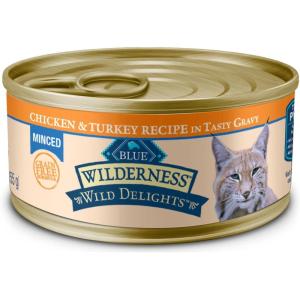 Blue Buffalo Wilderness Wild Delights Minced Natural Wet Cat Food, Chicken & Turkey in Tasty Gravy, 5.5-oz. Cans, 24-Pack(Chicken & Turkey)