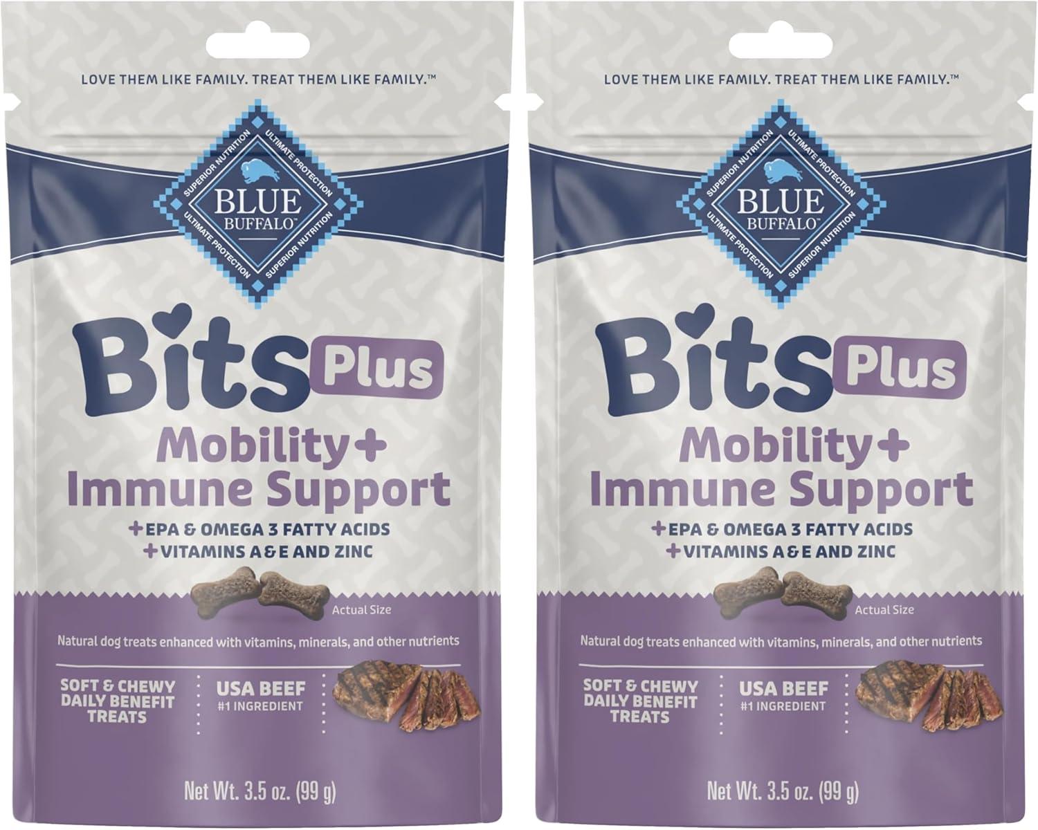 imageBlue Buffalo Blue Bits Plus Mobility and Immune Support Daily Benefit Dog Treats Soft amp Chewy Beef Morsels 35oz BagBeef