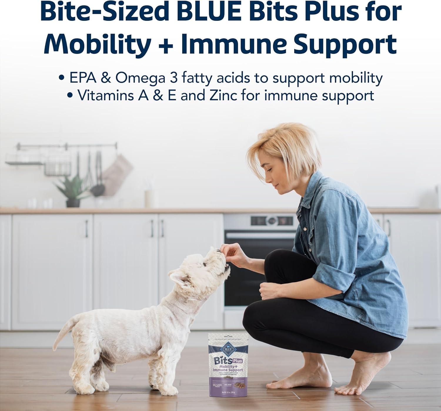 imageBlue Buffalo Blue Bits Plus Mobility and Immune Support Daily Benefit Dog Treats Soft amp Chewy Beef Morsels 35oz BagBeef