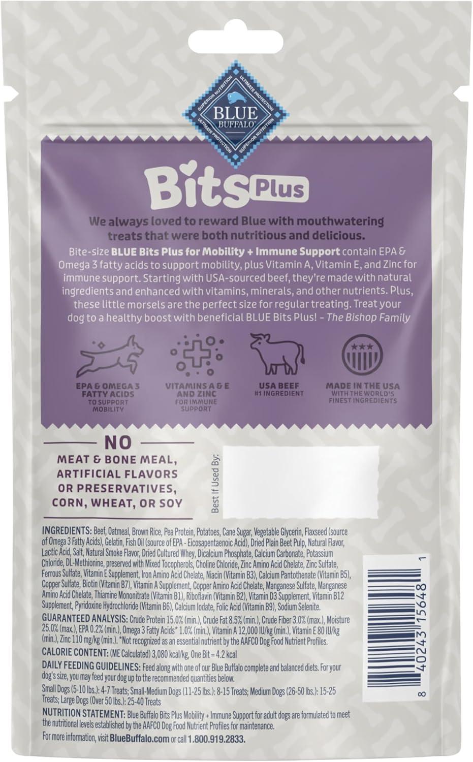 imageBlue Buffalo Blue Bits Plus Mobility and Immune Support Daily Benefit Dog Treats Soft amp Chewy Beef Morsels 35oz BagBeef