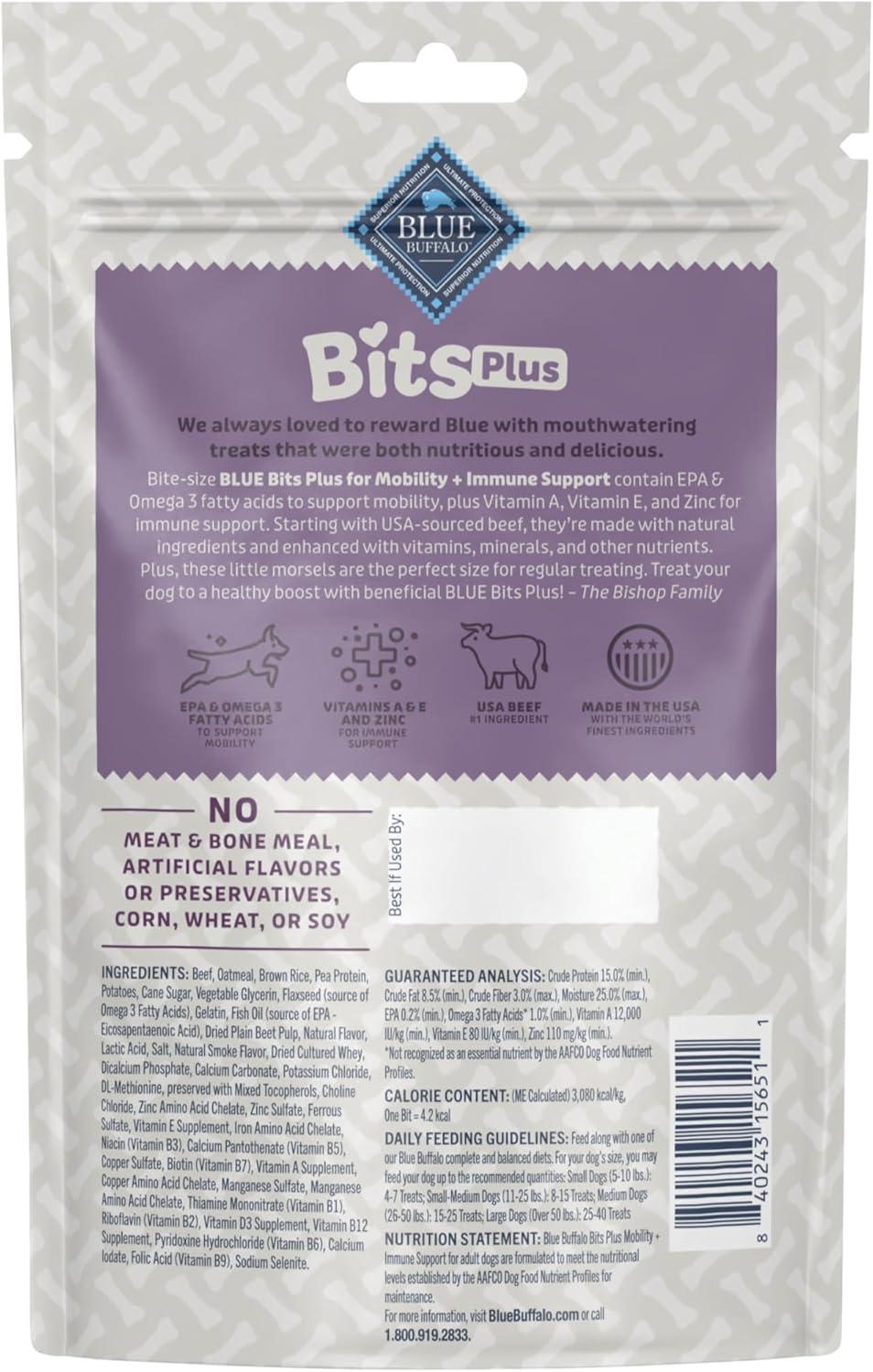 imageBlue Buffalo Blue Bits Plus Mobility and Immune Support Daily Benefit Dog Treats Soft amp Chewy Beef Morsels 35oz BagBeef