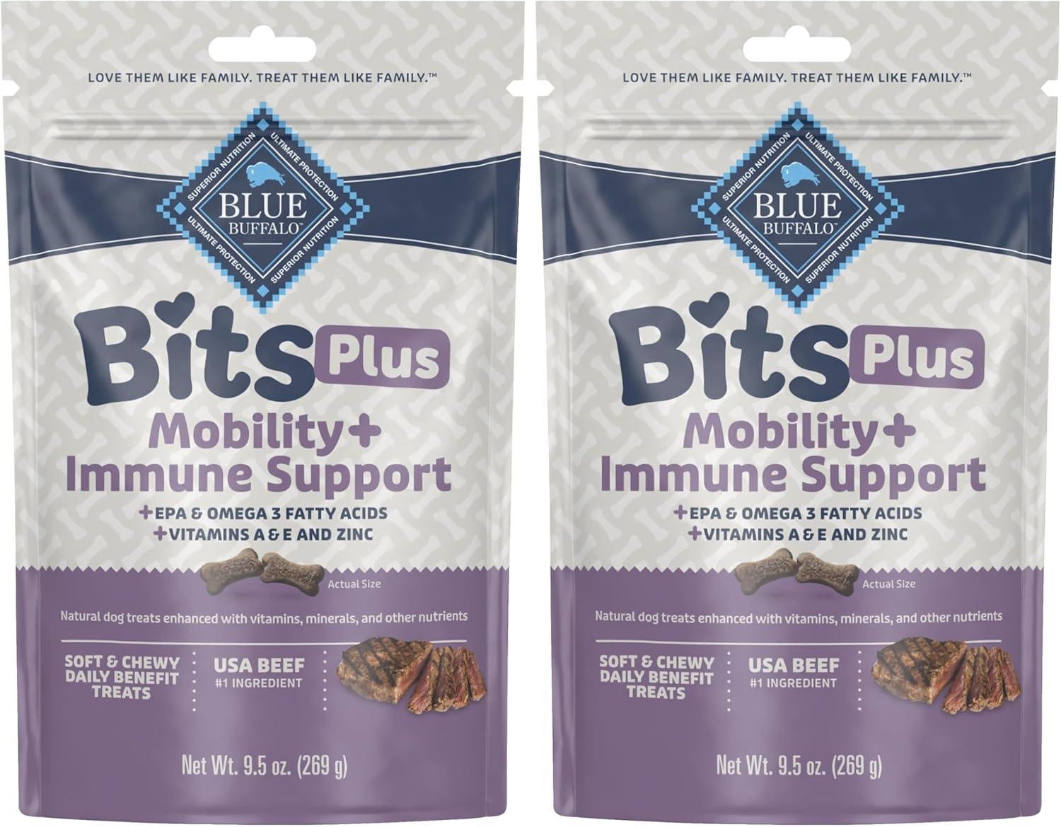 imageBlue Buffalo Blue Bits Plus Mobility and Immune Support Daily Benefit Dog Treats Soft amp Chewy Beef Morsels 35oz BagBeef