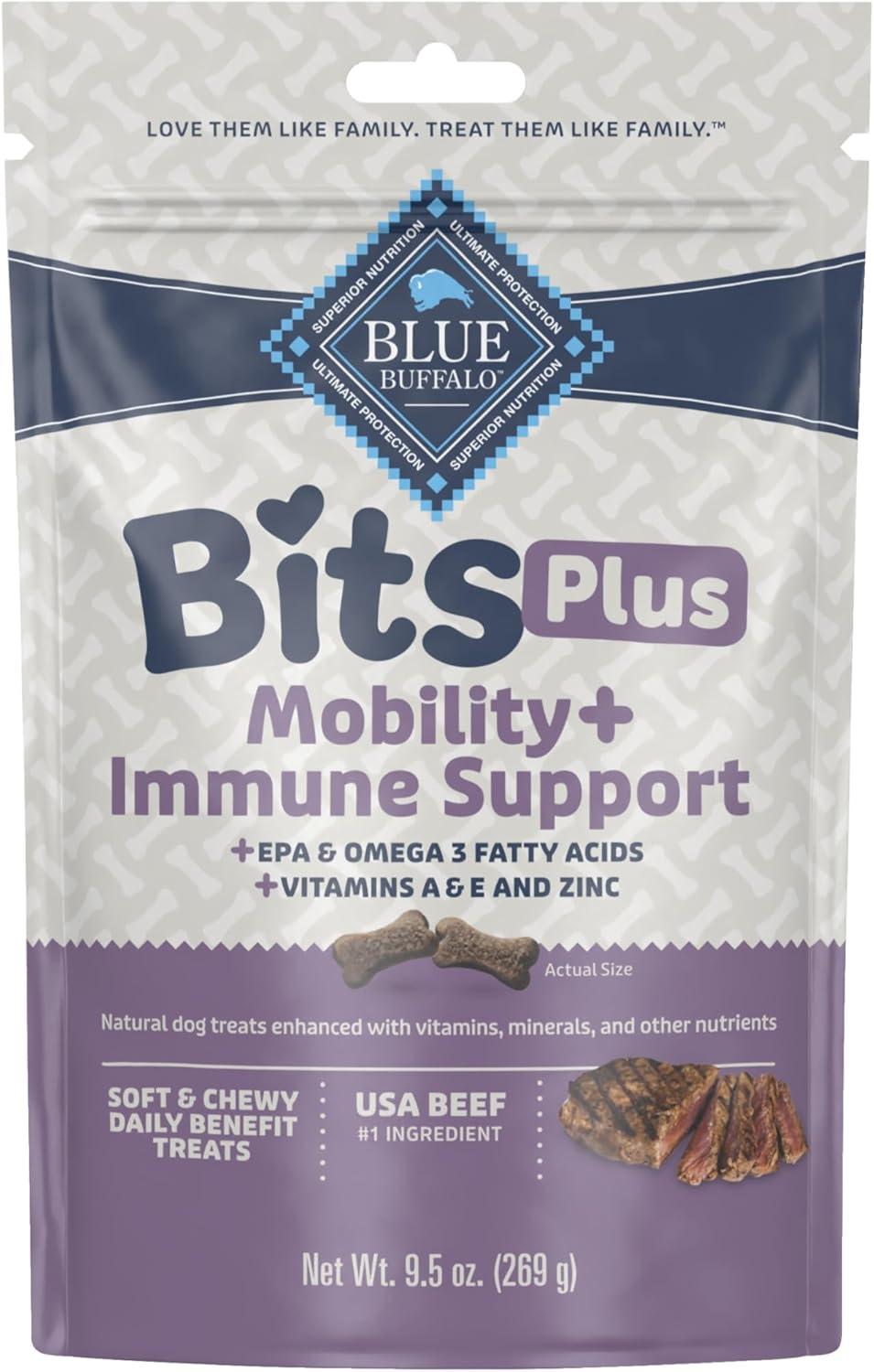 imageBlue Buffalo Blue Bits Plus Mobility and Immune Support Daily Benefit Dog Treats Soft amp Chewy Beef Morsels 35oz BagBeef