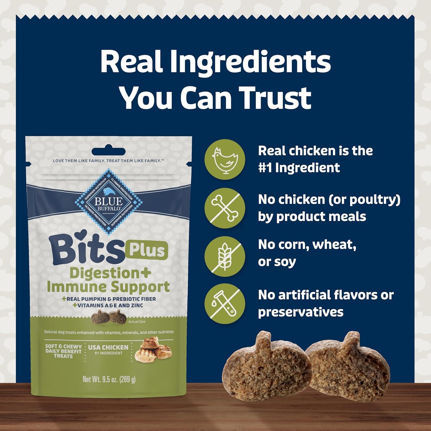 imageBlue Buffalo Blue Bits Plus Mobility and Immune Support Daily Benefit Dog Treats Soft amp Chewy Beef Morsels 35oz BagChicken and Pumpkin