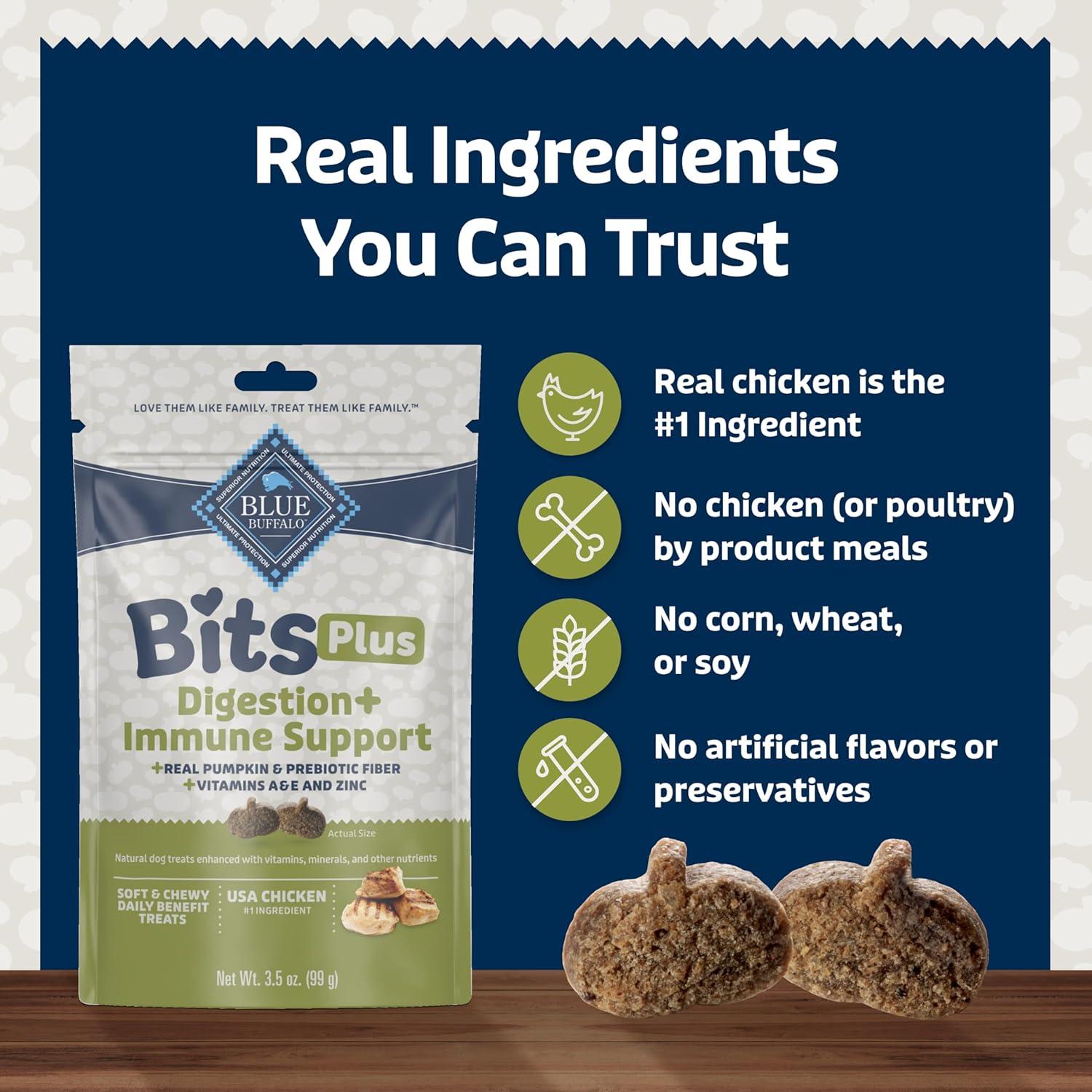 imageBlue Buffalo Blue Bits Plus Mobility and Immune Support Daily Benefit Dog Treats Soft amp Chewy Beef Morsels 35oz BagChicken and Pumpkin