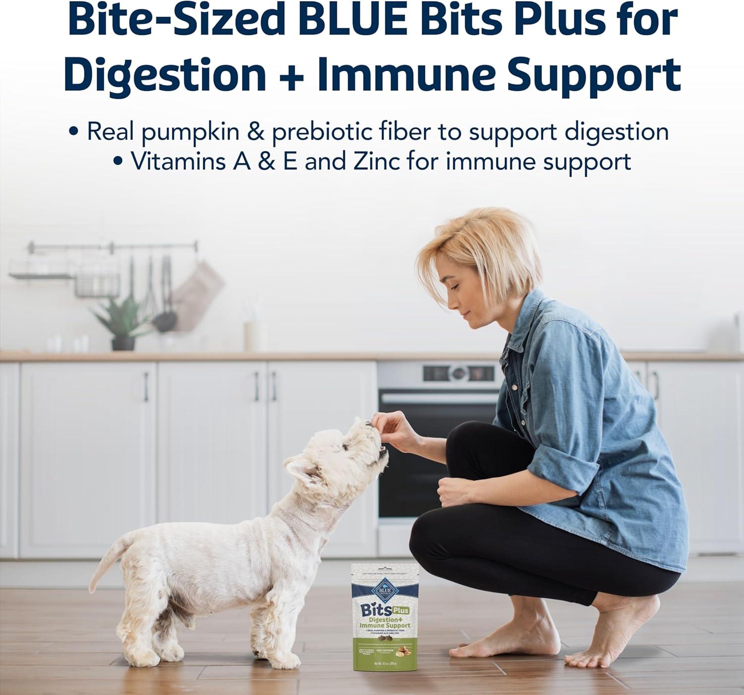 imageBlue Buffalo Blue Bits Plus Mobility and Immune Support Daily Benefit Dog Treats Soft amp Chewy Beef Morsels 35oz BagChicken and Pumpkin