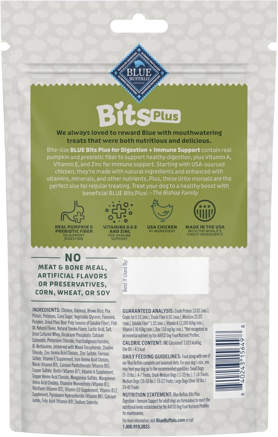 imageBlue Buffalo Blue Bits Plus Mobility and Immune Support Daily Benefit Dog Treats Soft amp Chewy Beef Morsels 35oz BagChicken and Pumpkin