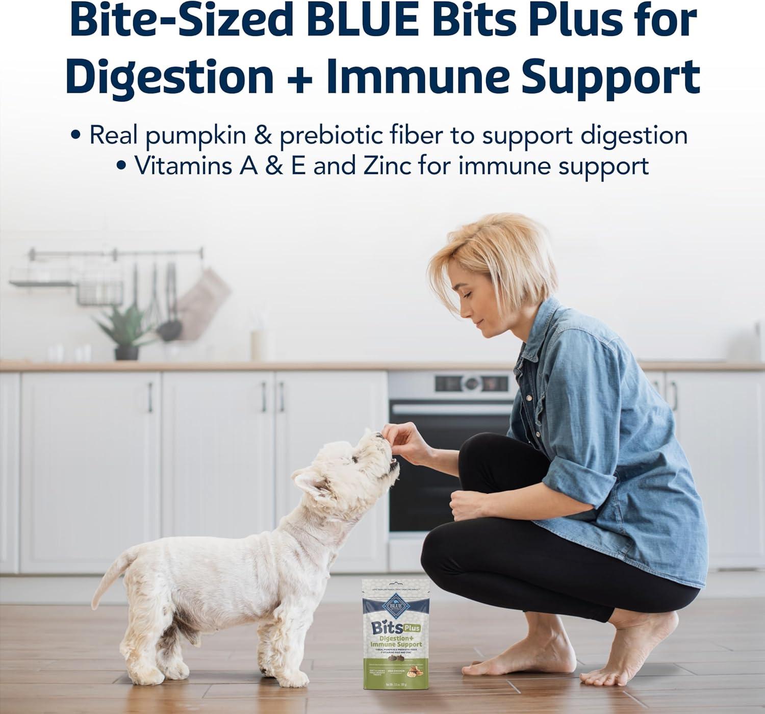 imageBlue Buffalo Blue Bits Plus Mobility and Immune Support Daily Benefit Dog Treats Soft amp Chewy Beef Morsels 35oz BagChicken and Pumpkin