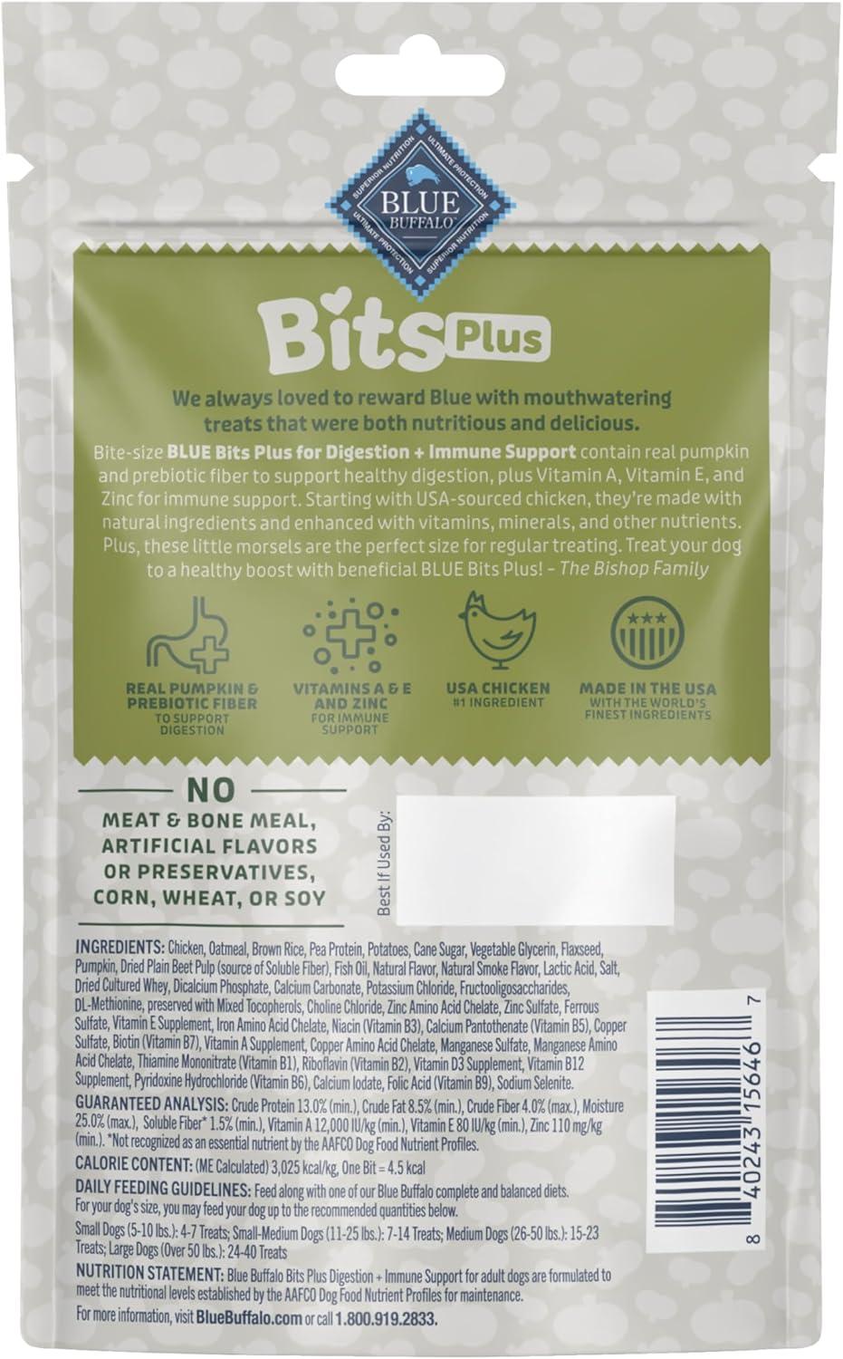 imageBlue Buffalo Blue Bits Plus Mobility and Immune Support Daily Benefit Dog Treats Soft amp Chewy Beef Morsels 35oz BagChicken and Pumpkin