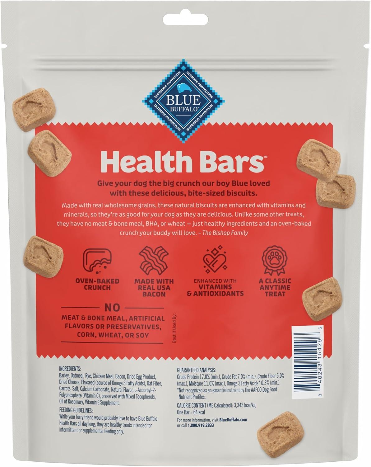 imageBlue Buffalo Health Bars Mini Crunchy Dog Biscuits OvenBaked with Natural Ingredients Bacon Egg amp Cheese 16oz BagBacon Egg Cheese