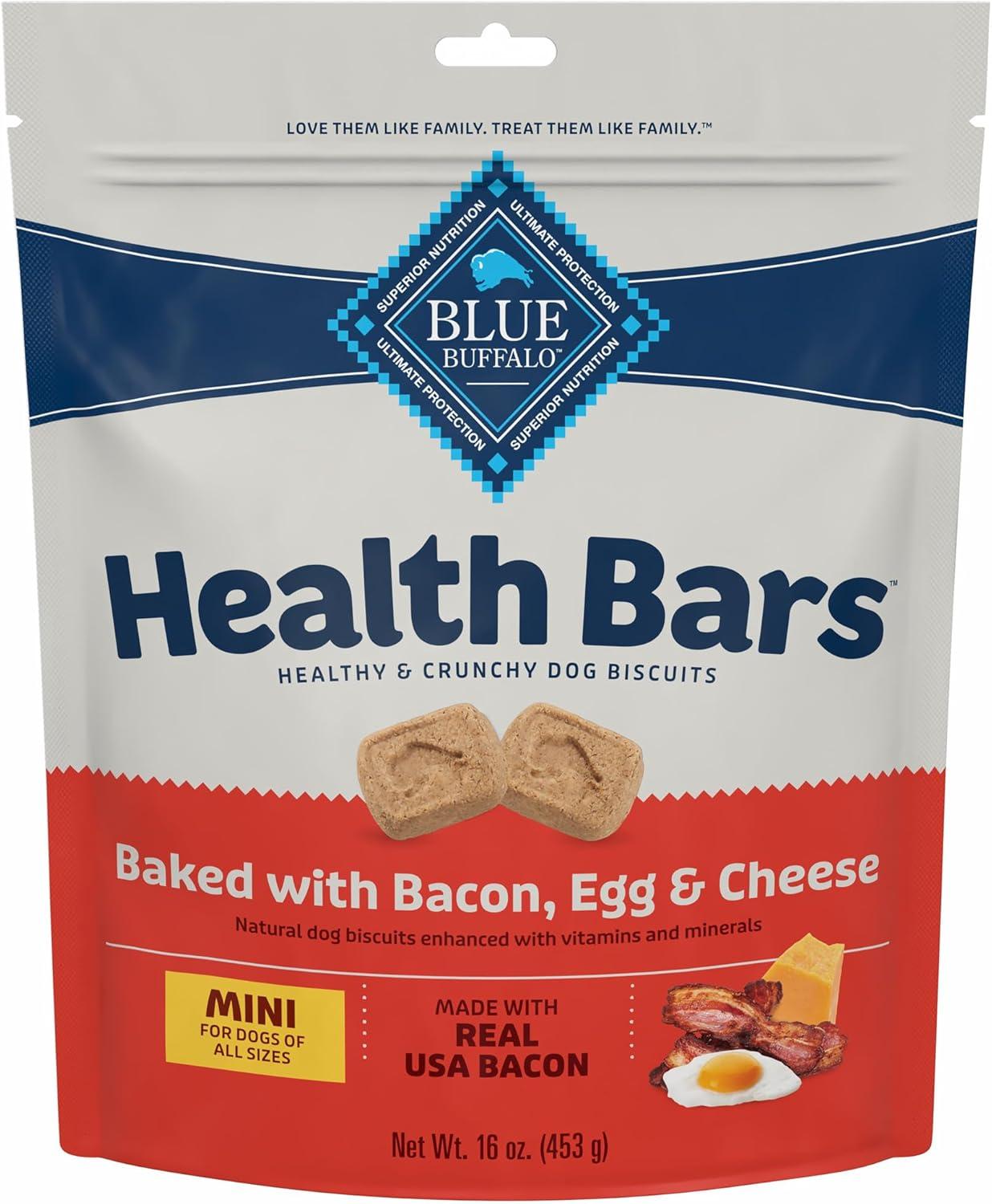 imageBlue Buffalo Health Bars Mini Crunchy Dog Biscuits OvenBaked with Natural Ingredients Bacon Egg amp Cheese 16oz BagBacon Egg Cheese