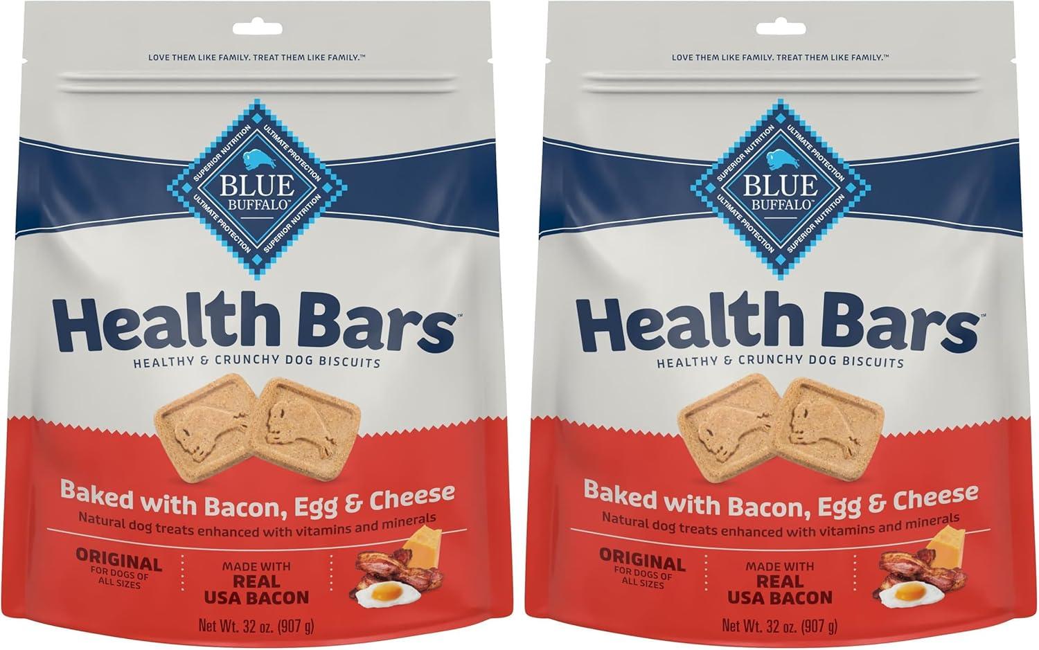 imageBlue Buffalo Health Bars Mini Crunchy Dog Biscuits OvenBaked with Natural Ingredients Bacon Egg amp Cheese 32oz BagMINI Bacon Egg Cheese