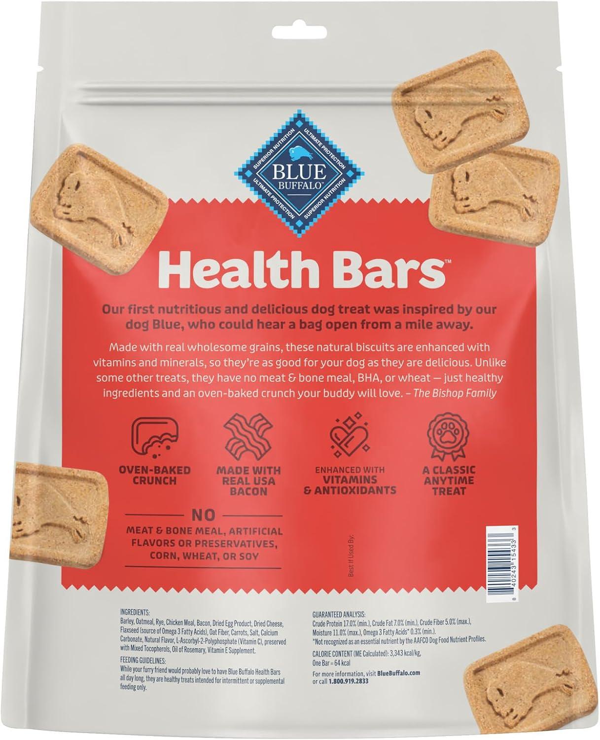 imageBlue Buffalo Health Bars Mini Crunchy Dog Biscuits OvenBaked with Natural Ingredients Bacon Egg amp Cheese 32oz BagMINI Bacon Egg Cheese