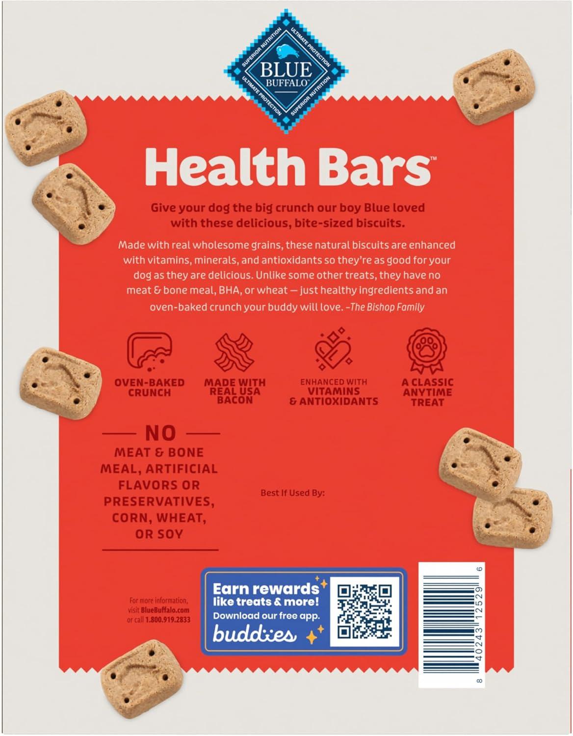 imageBlue Buffalo Health Bars Mini Crunchy Dog Biscuits OvenBaked with Natural Ingredients Bacon Egg amp Cheese 32oz BagMINI Bacon Egg Cheese