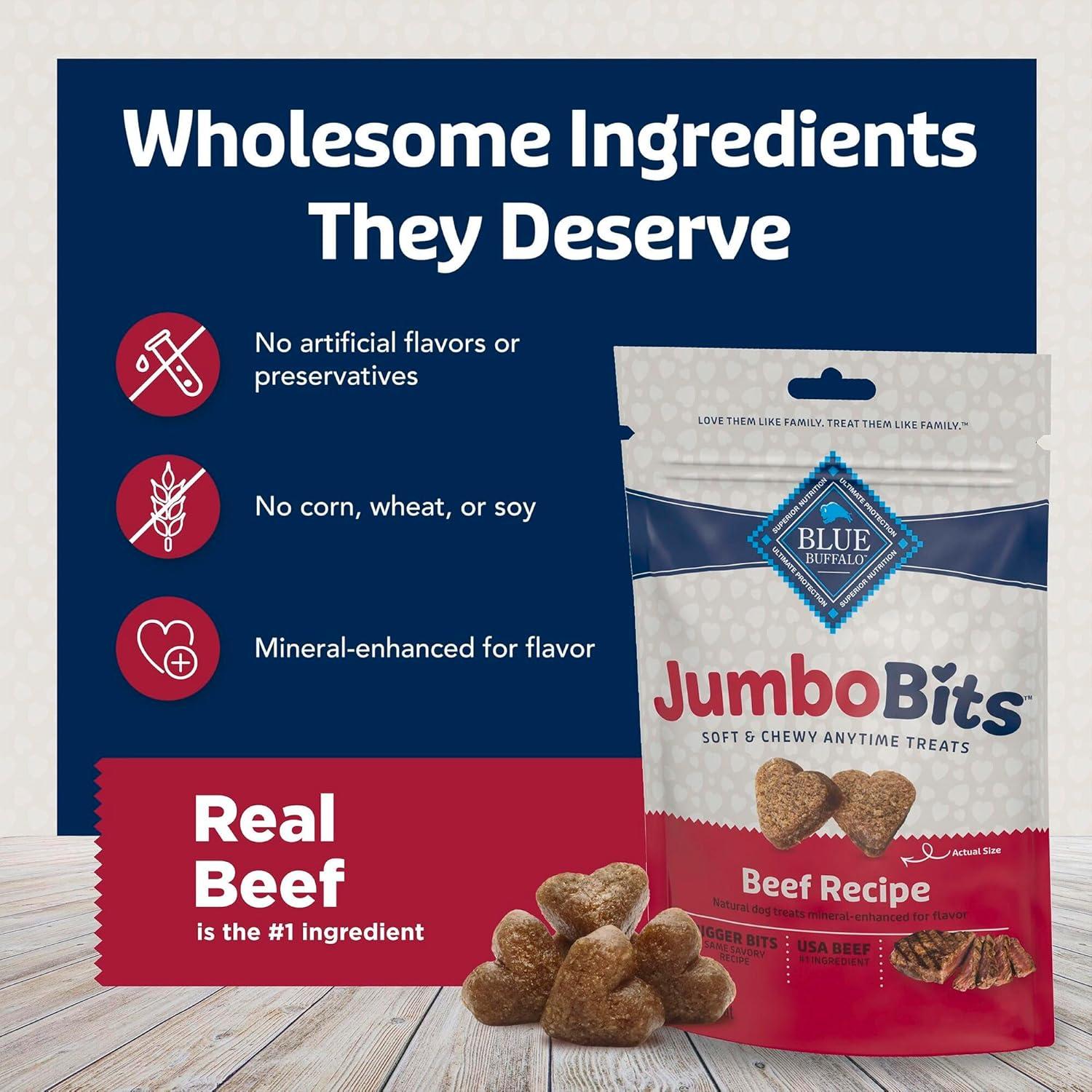 imageBlue Buffalo Jumbo Bits Soft amp Chewy Anytime Treats Chicken Recipe Natural Dog Treats Mineral Enhanced for Flavor 4 oz BagBeef