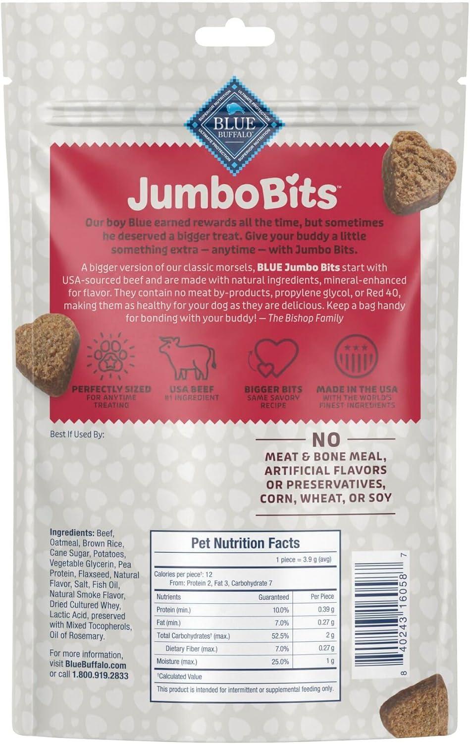 imageBlue Buffalo Jumbo Bits Soft amp Chewy Anytime Treats Chicken Recipe Natural Dog Treats Mineral Enhanced for Flavor 4 oz BagBeef