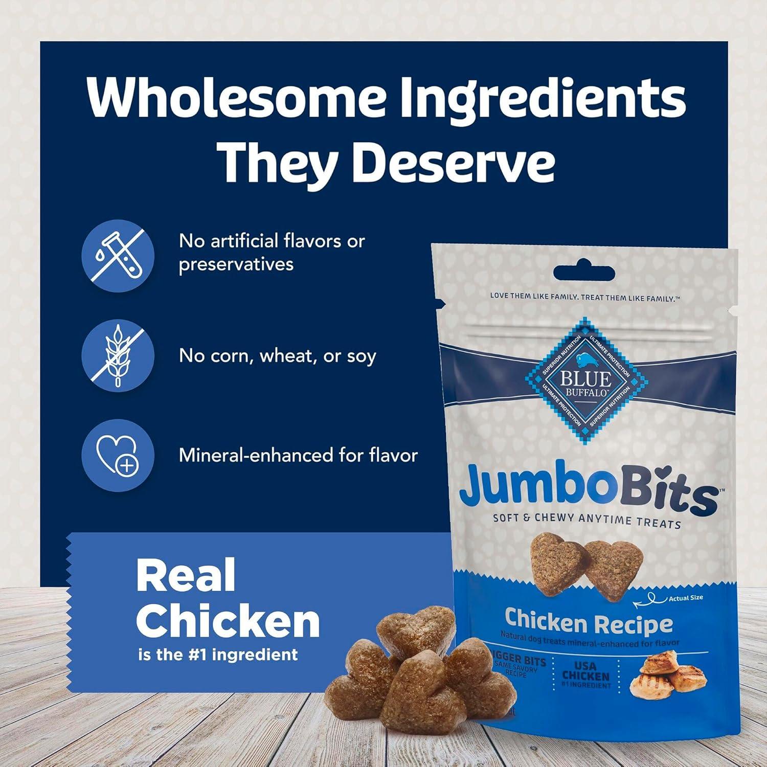 imageBlue Buffalo Jumbo Bits Soft amp Chewy Anytime Treats Chicken Recipe Natural Dog Treats Mineral Enhanced for Flavor 4 oz BagChicken