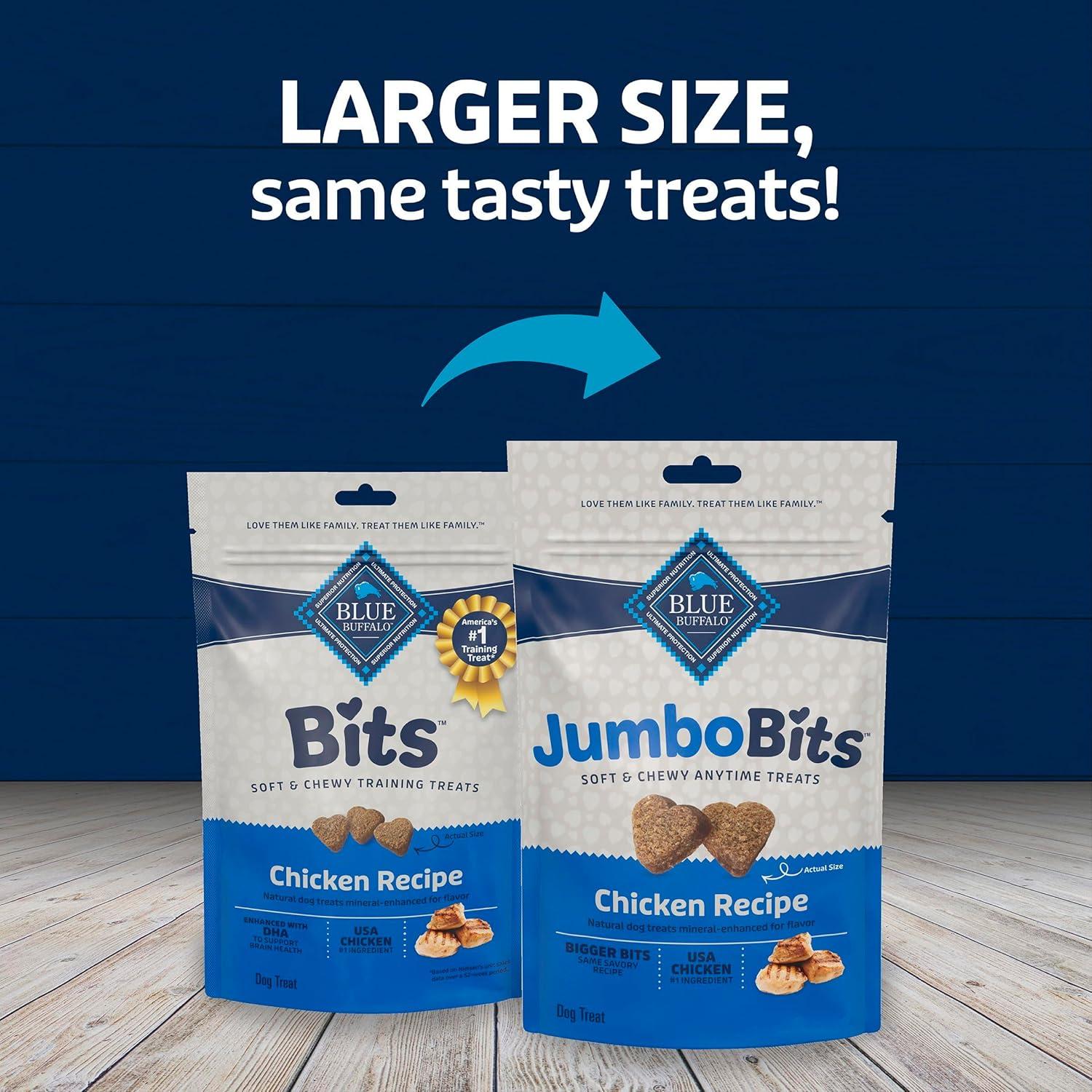 imageBlue Buffalo Jumbo Bits Soft amp Chewy Anytime Treats Chicken Recipe Natural Dog Treats Mineral Enhanced for Flavor 4 oz BagChicken