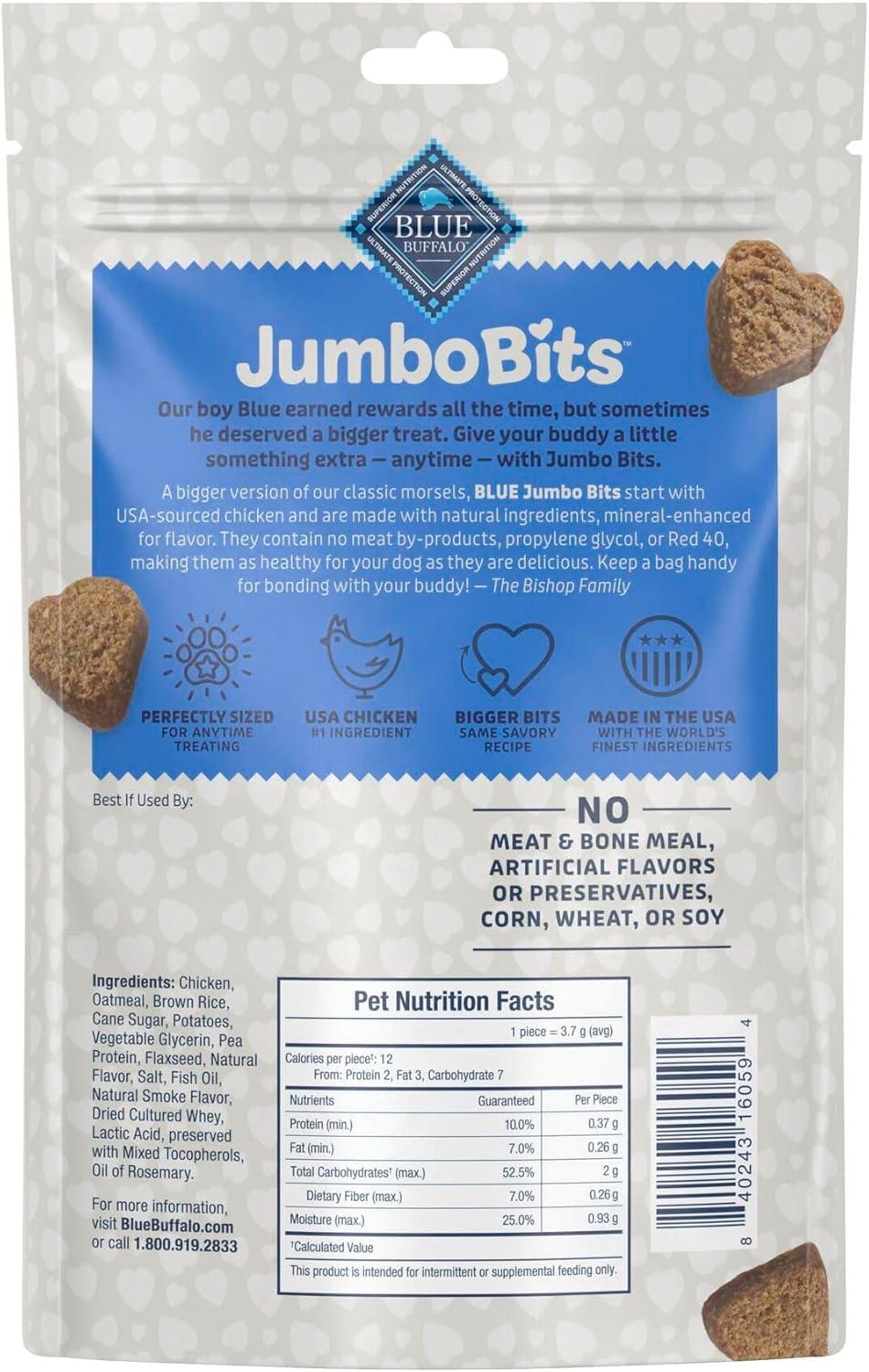 imageBlue Buffalo Jumbo Bits Soft amp Chewy Anytime Treats Chicken Recipe Natural Dog Treats Mineral Enhanced for Flavor 4 oz BagChicken