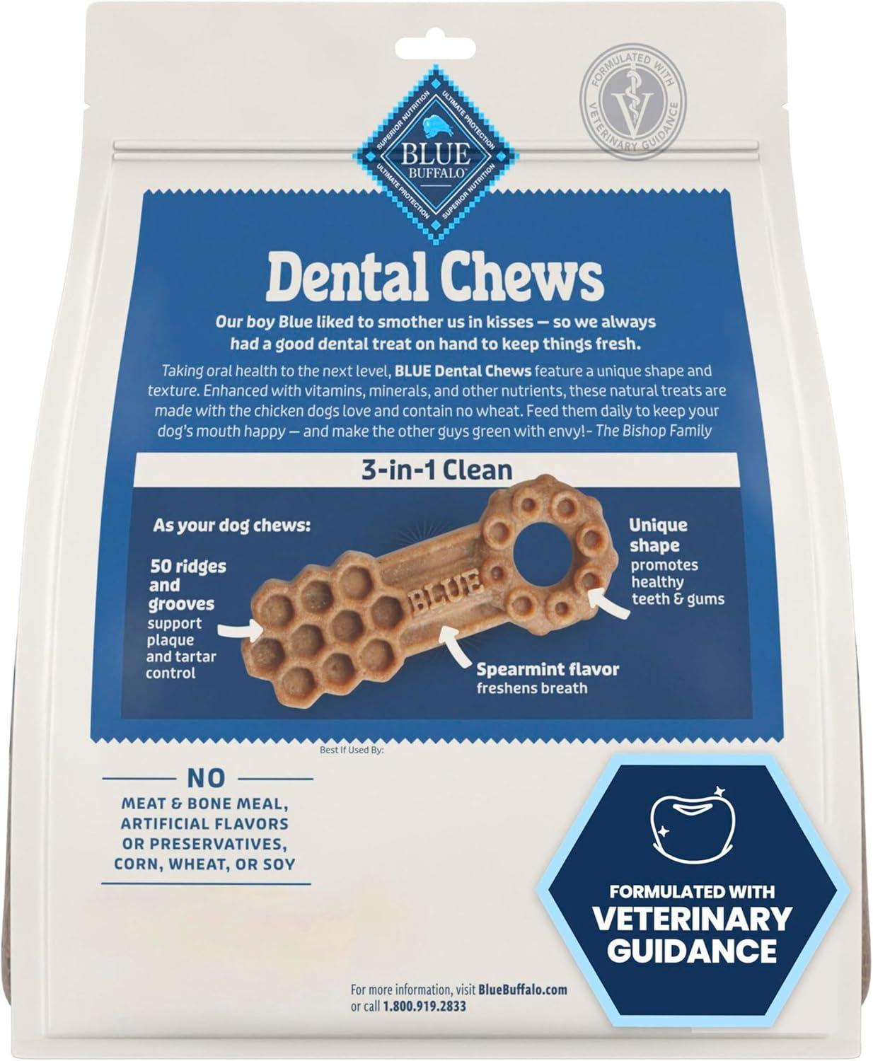 imageBlue Buffalo Medium Dental Chews Bundle Natural Dog Treats Enhanced with Vitamins Minerals and Other Nutrients Two 23 oz BagsChicken Spearmint Medium Bones
