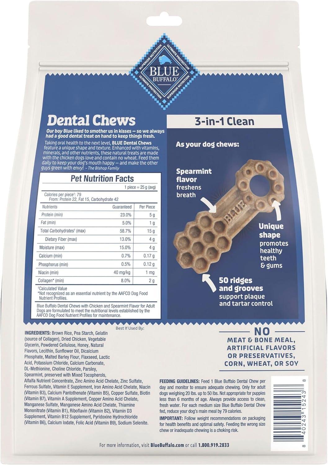 imageBlue Buffalo Medium Dental Chews Bundle Natural Dog Treats Enhanced with Vitamins Minerals and Other Nutrients Two 23 oz BagsMedium Bones For Dogs 2050 lbs