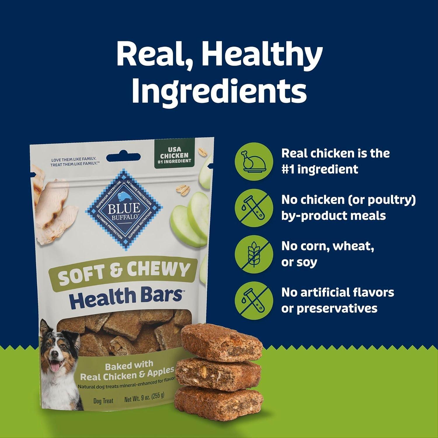 imageBlue Buffalo Soft amp Chewy Health Bars Baked with Real Chicken amp Coconut Natural Dog Treats MineralEnhanced for Flavor 9 oz BagChicken Apples